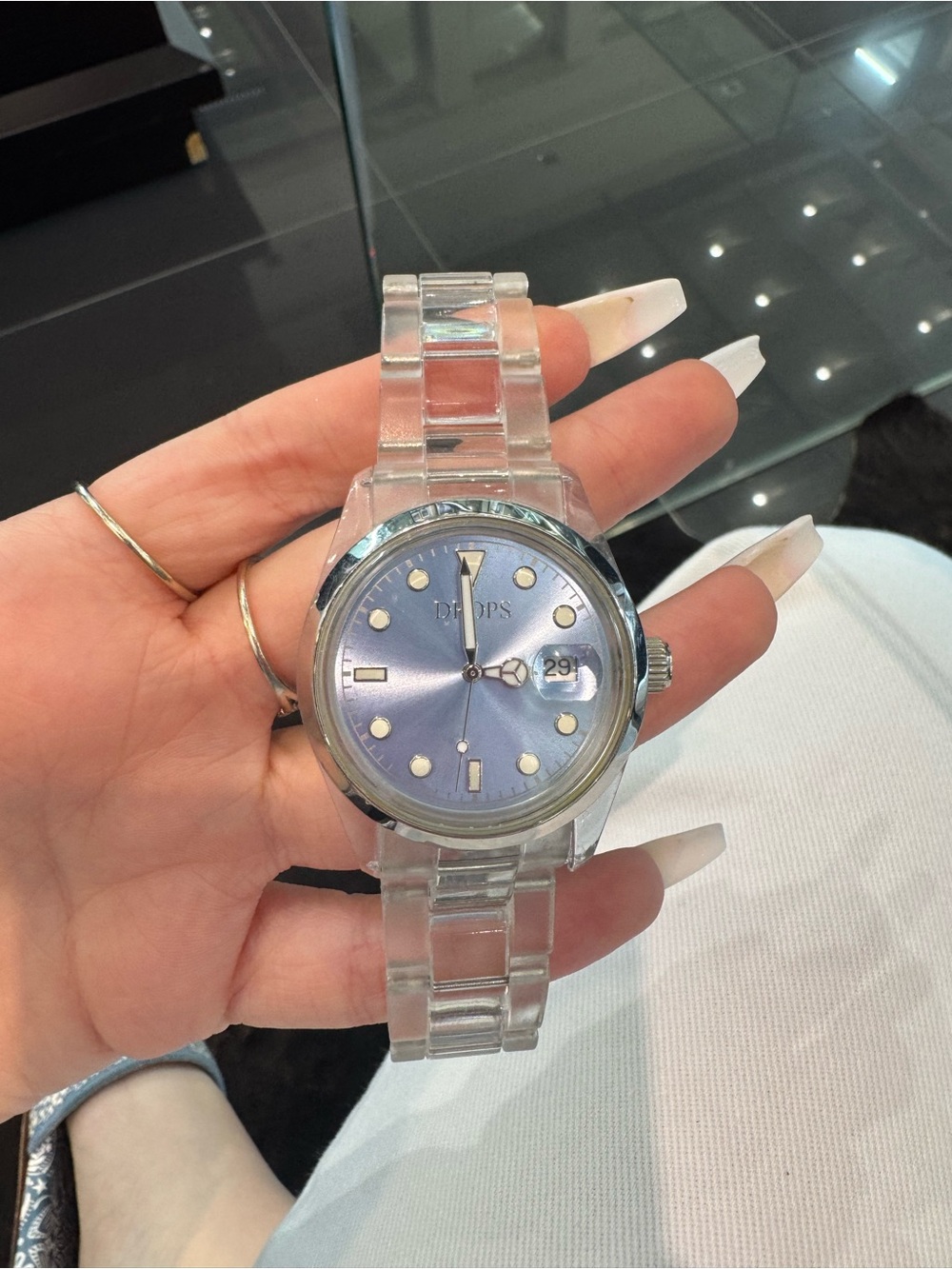 New Drops Milano Clear Plastic Quartz Watch — Light Blue Sunray Dial